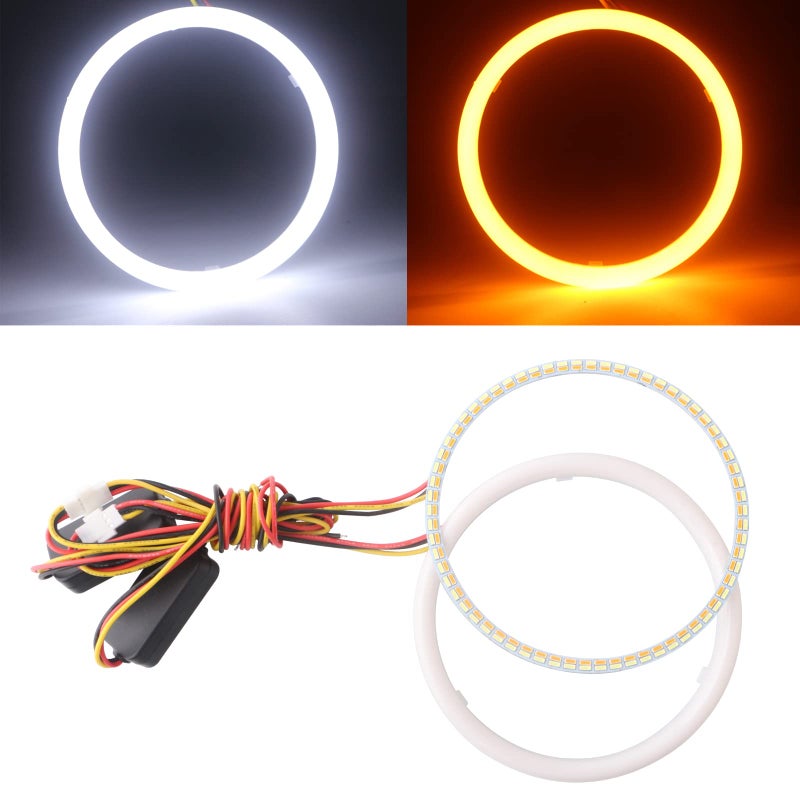 Qasim 1-Pair 120MM White+Amber Switchback 144SMD 4014 LED Halo Ring Angel Eyes Fog Warning Lights 12V - Image 1